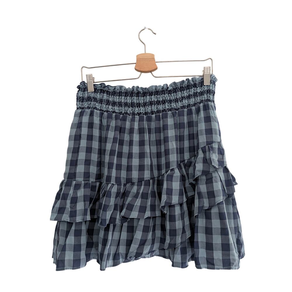 NWT The Shirt by Rochelle Behrens Gingham Pattern Mini Skirt Check Blue Size L